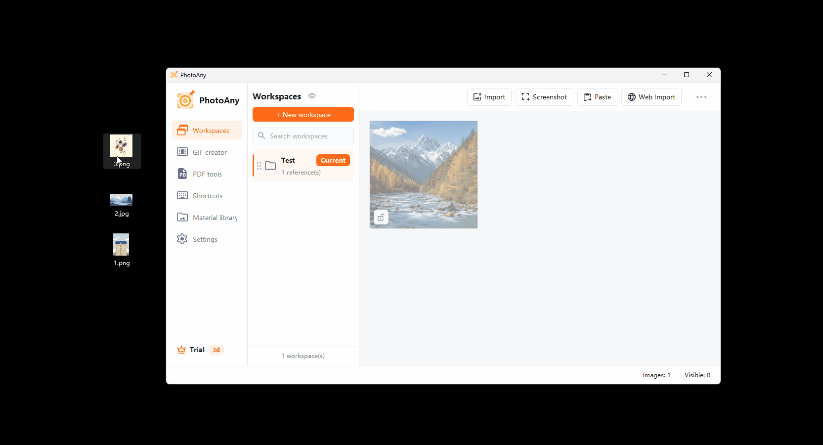 Demo: turn an image into a floating desktop reference in PhotoAny