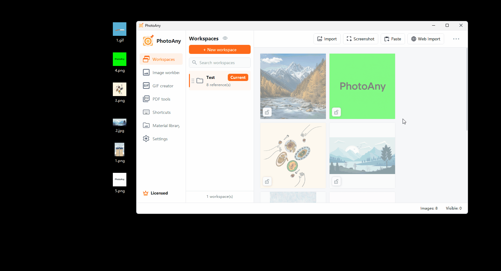 Demo: process different types of assets in one PhotoAny workspace